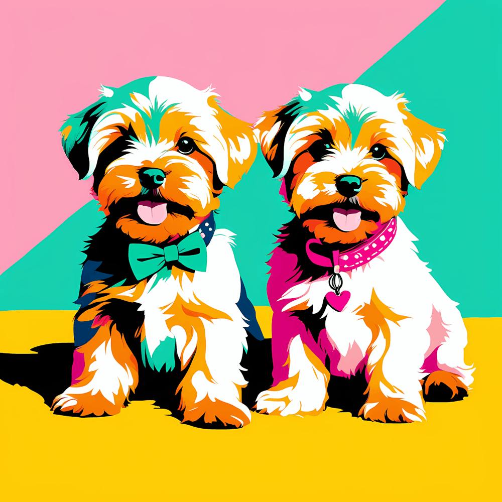 'Dandie Dinmont Terrier Pups', This Contemporary art brings POP Art and Flat Vector Art Together, Colorful Art, Animal Art, Home Decor, Kids Room Decor, Puppy Bank - 73rd
