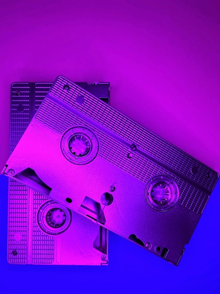 VHS Tapes in Blue and Purple