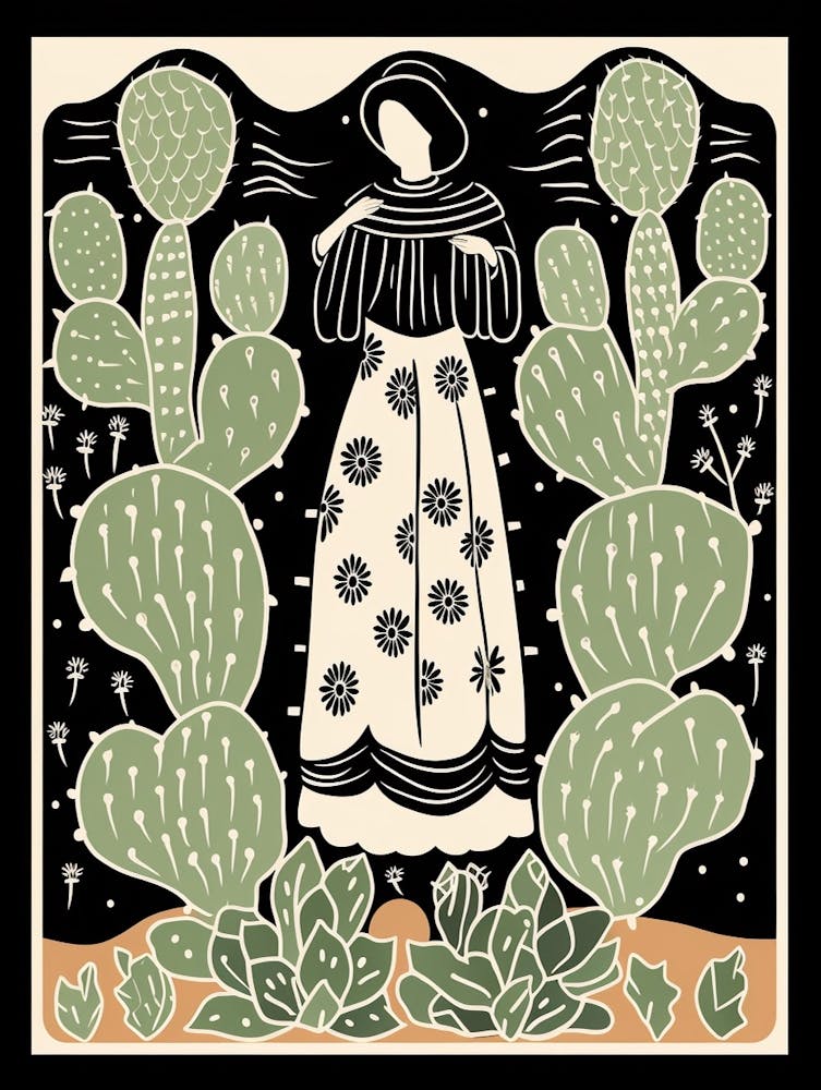 B&W Cactus Illustration Opuntia Fragilis 4