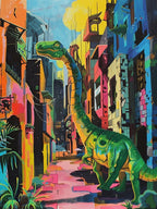 Colourful Dinosaur Cityscape Painting 4