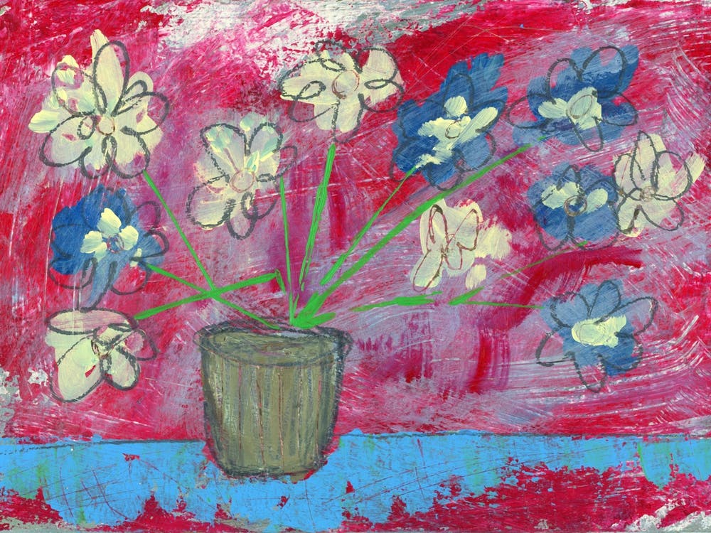 Flowers On Red hand painted artwork painting floral living room kitchen brushstrokes