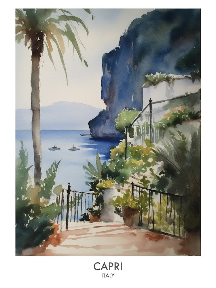 Capri Watercolour Travel Poster 2