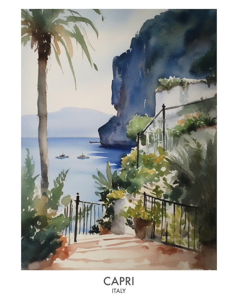 Capri Watercolour Travel Poster 2