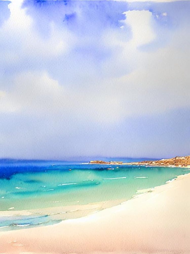 Cala Conta Beach 2, Ibiza, Spain Watercolour