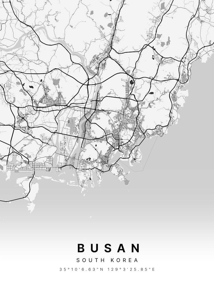 Busan South Korea White Map 1