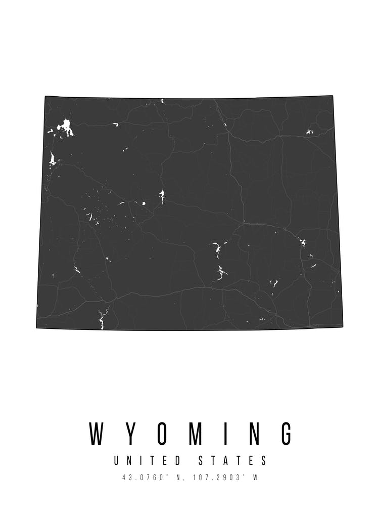 Wyoming Mono Black And White Modern Minimal Street Map