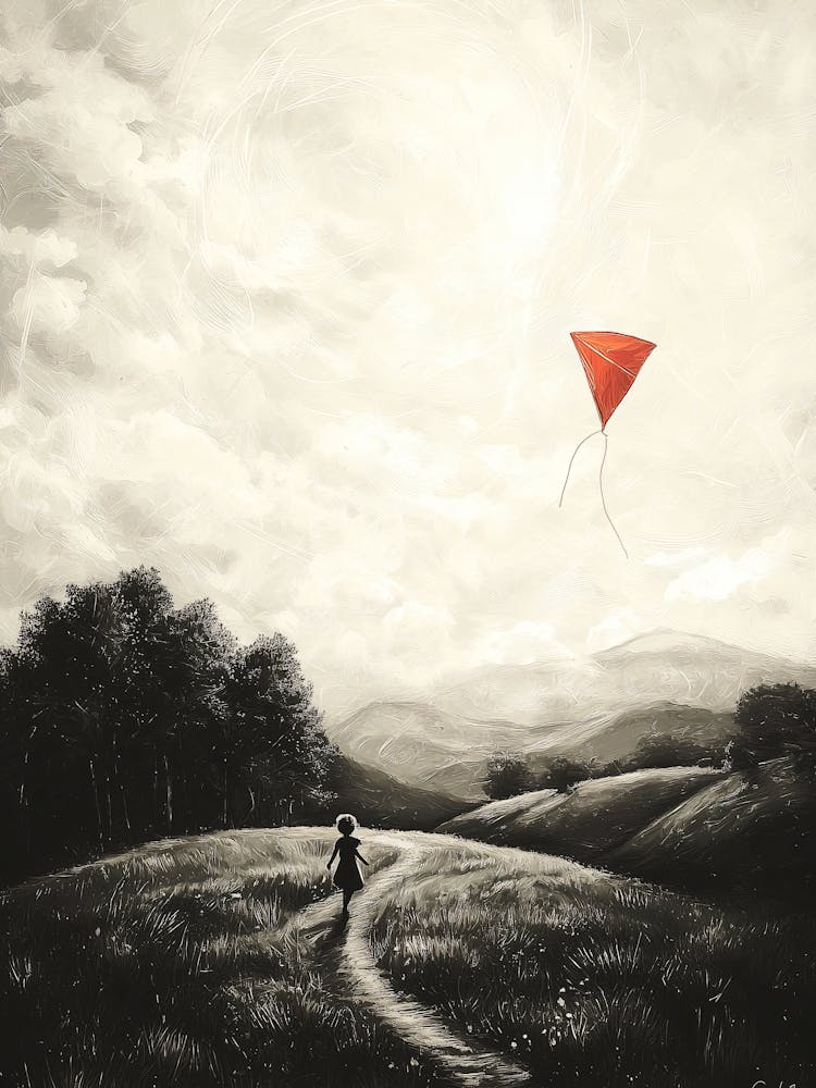 Vintage Childhood Memories – Boy With Kite In Open Poster