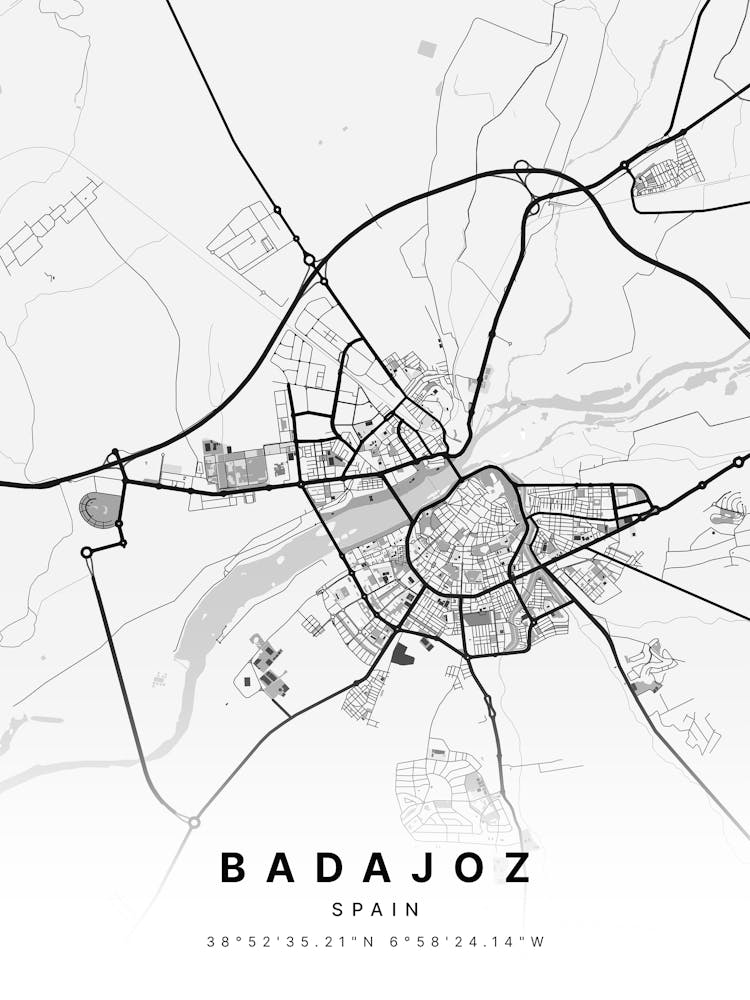 Badajoz Spain White Map