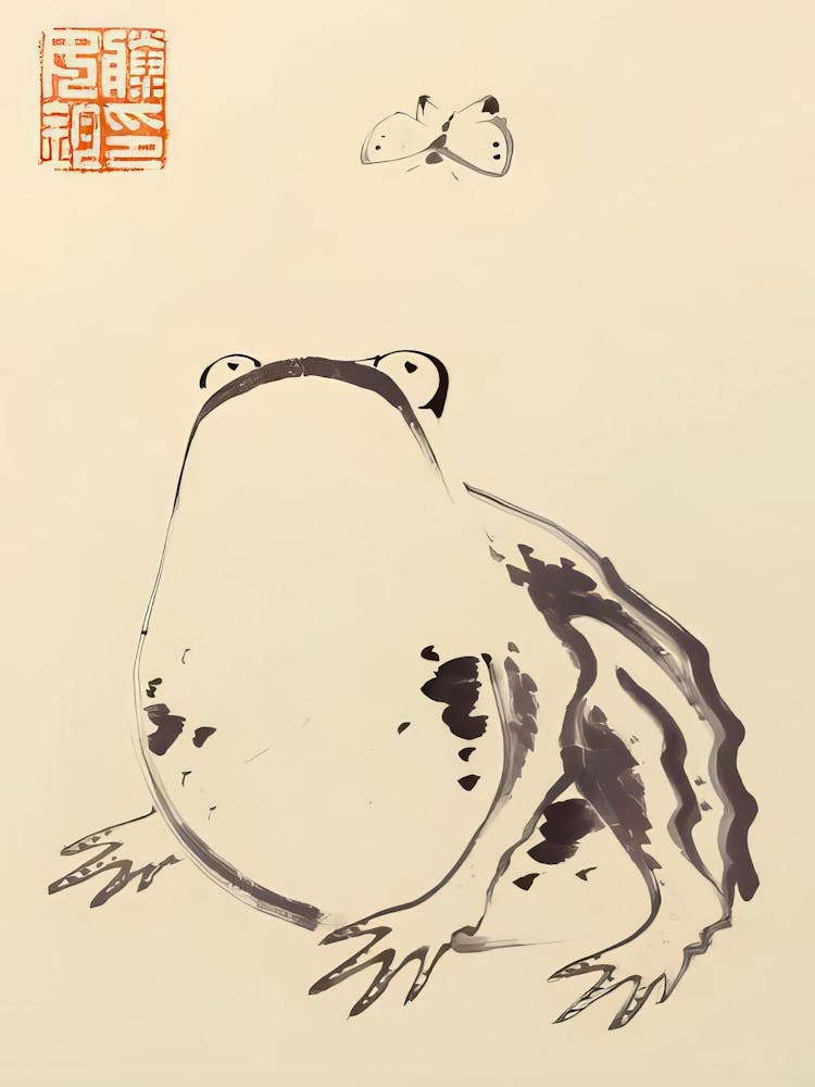 Frog Print Matsumoto Hoji Wall Art Japanese Frog Butterfly Poster Matsumoto Hoji Vintage Funny Animal