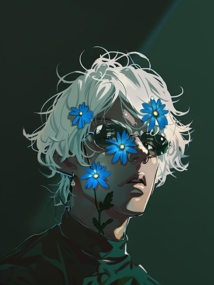 Girl With Blue Flowers