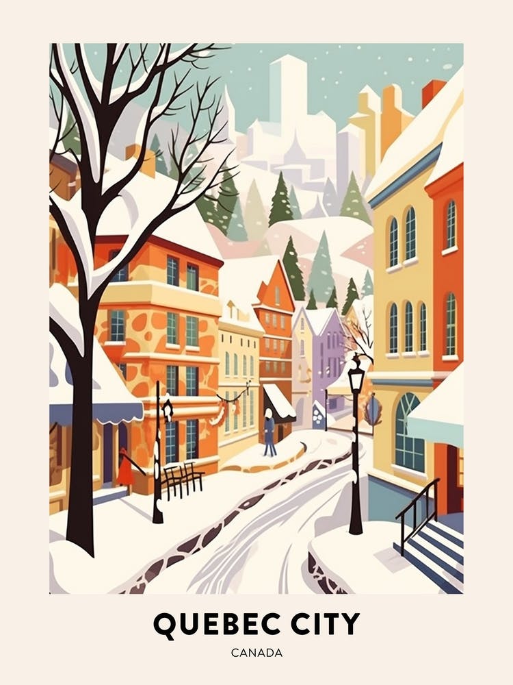 Vintage Winter Travel Poster Quebec City Canada 2