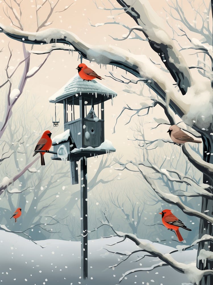 Bird House Winter Snow Illustration 5