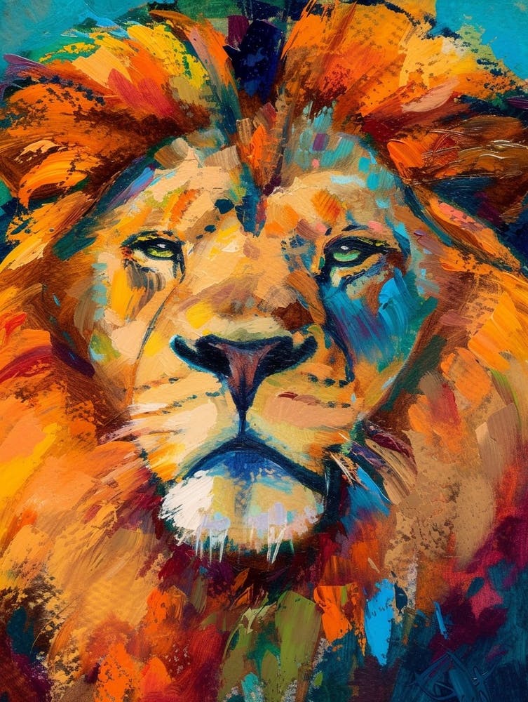 Portrait de Lion d'Afrique du Sud-Ouest Gros Plan Peinture Fauviste 2