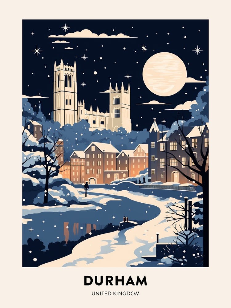 Winter Night  Travel Poster Durham United Kingdom 3