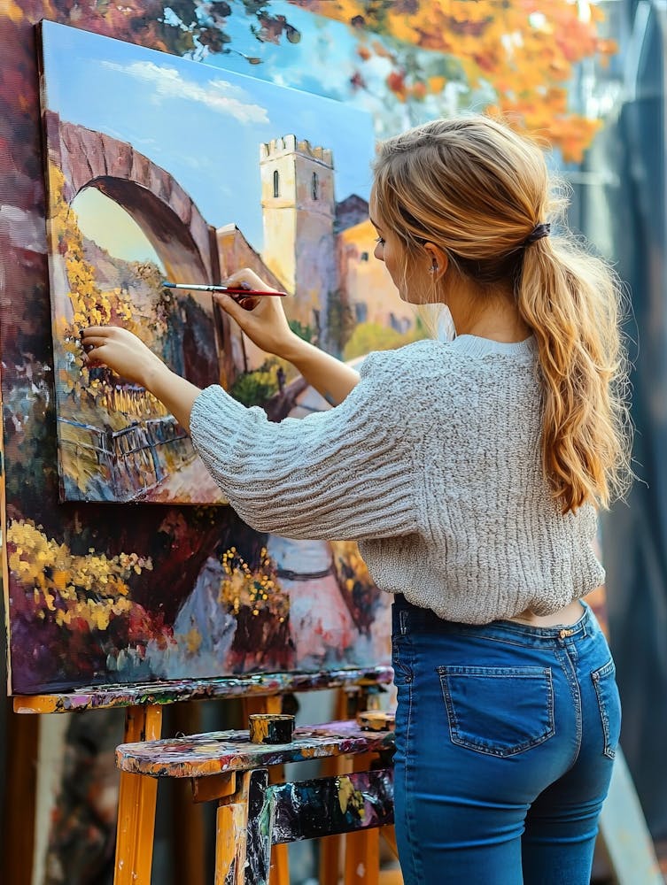 Young Woman Creating 3d Painting Outdoor