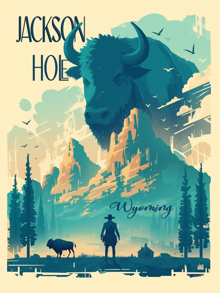 Jackson Hole Wyoming Vintage Poster