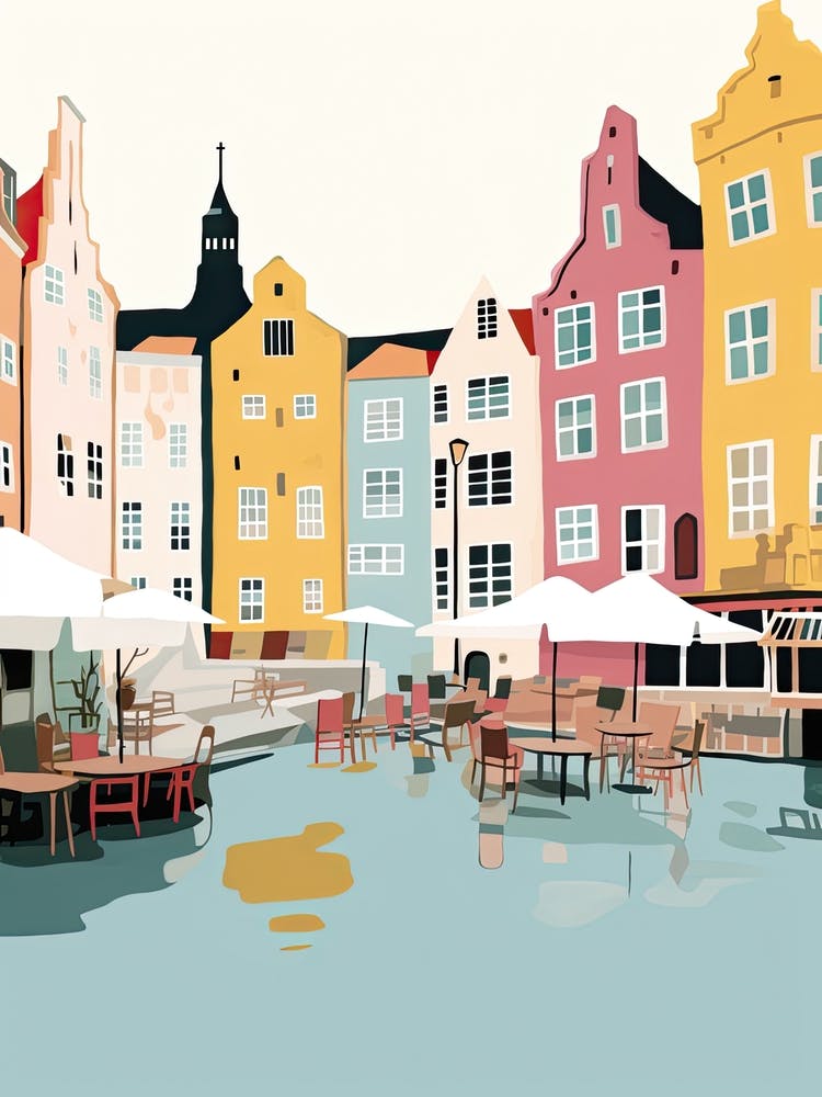 Allborg, Denmark, Flat Pastels Tones Illustration 1