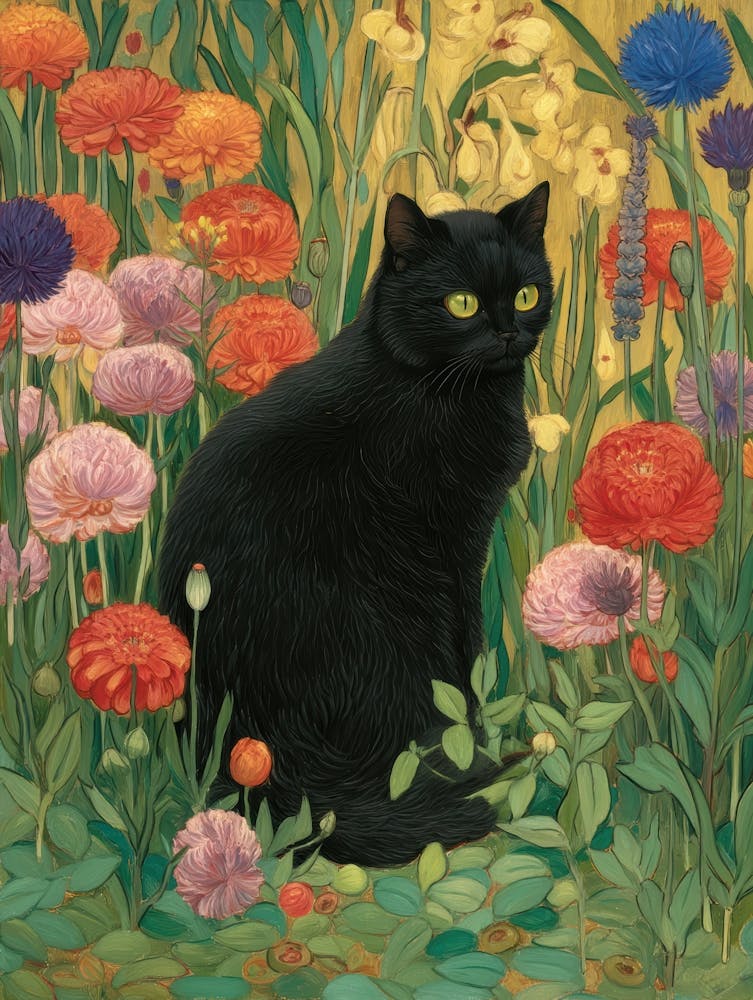 Schwarze Katze im Garten 1