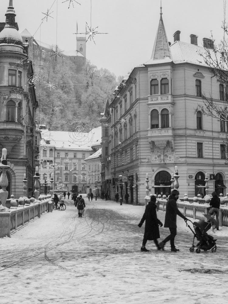 Snowy Day In The Old Center Of Ljubljana