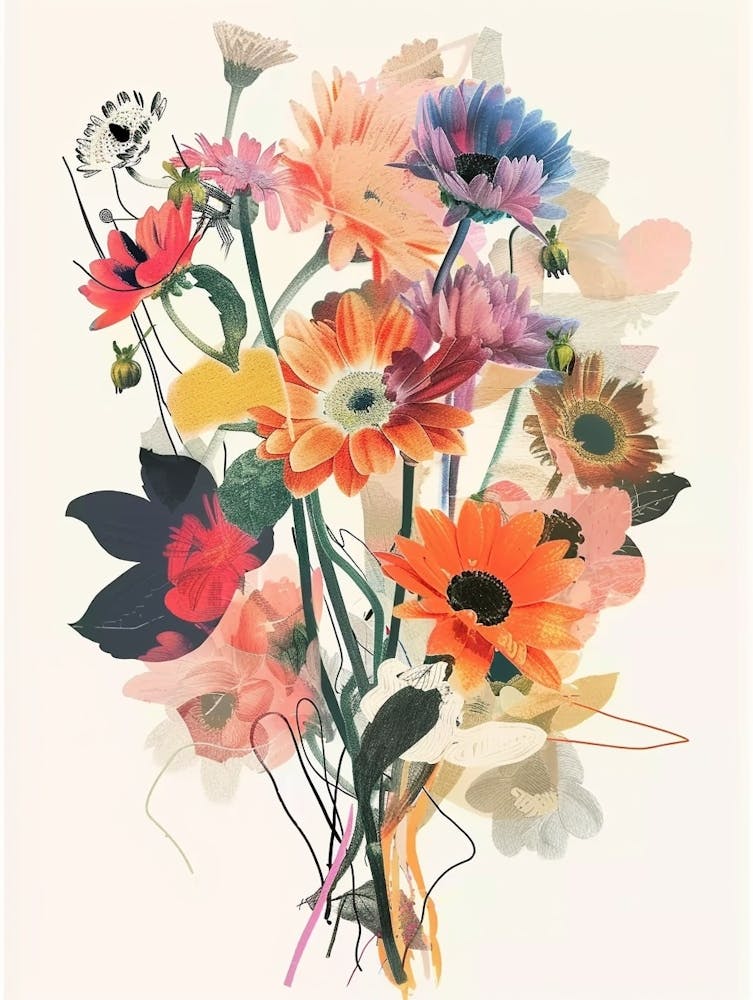 Gerbera Daisy 3 Collage Flower Bouquet