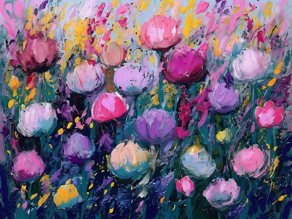 Peinture Colorée De Fleurs rose violet jaune