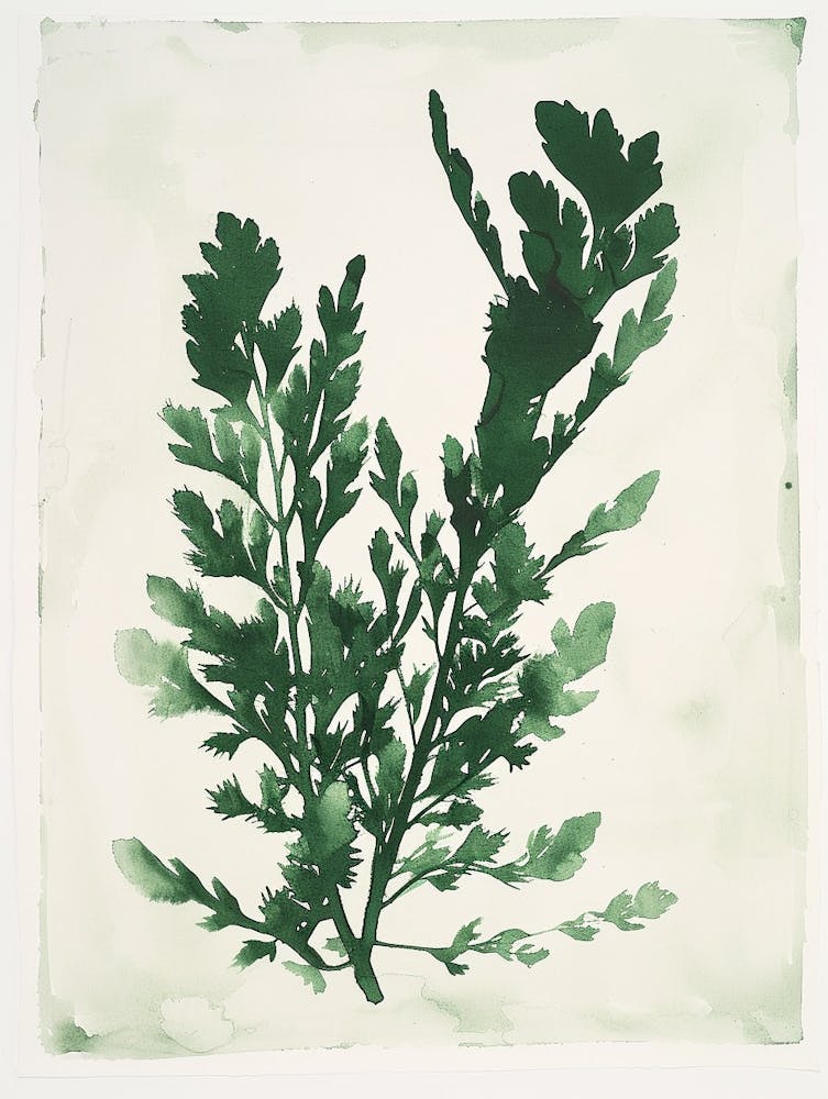 Green Ink Painting Of A Black Stem Spleenwort 4