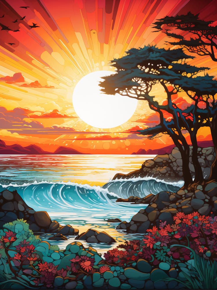 Coral Beach Australia At Sunset, Vibrant Painting 11