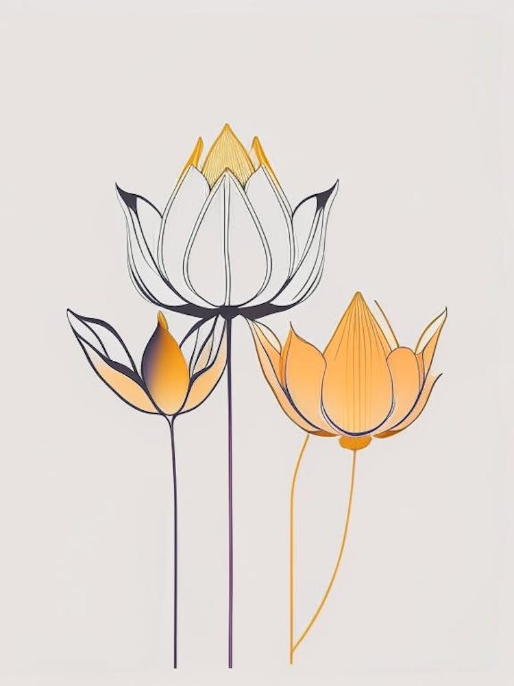 Double Lotus Minimal Line Drawing 3