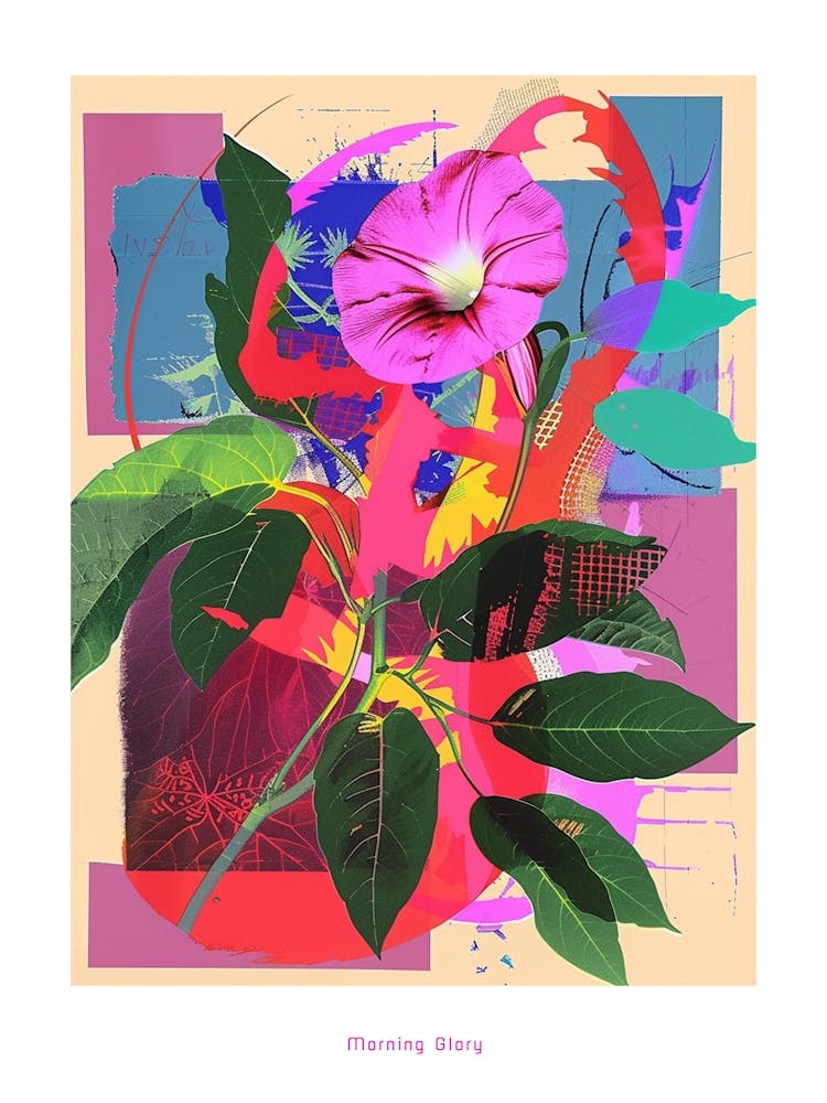 Morning Glory 5 Neon Flower Collage Poster