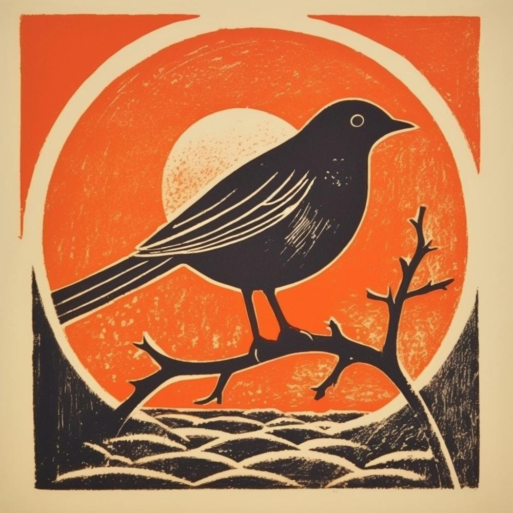 Lithographie d'Oiseau Rétro Rouge-gorge familier 1