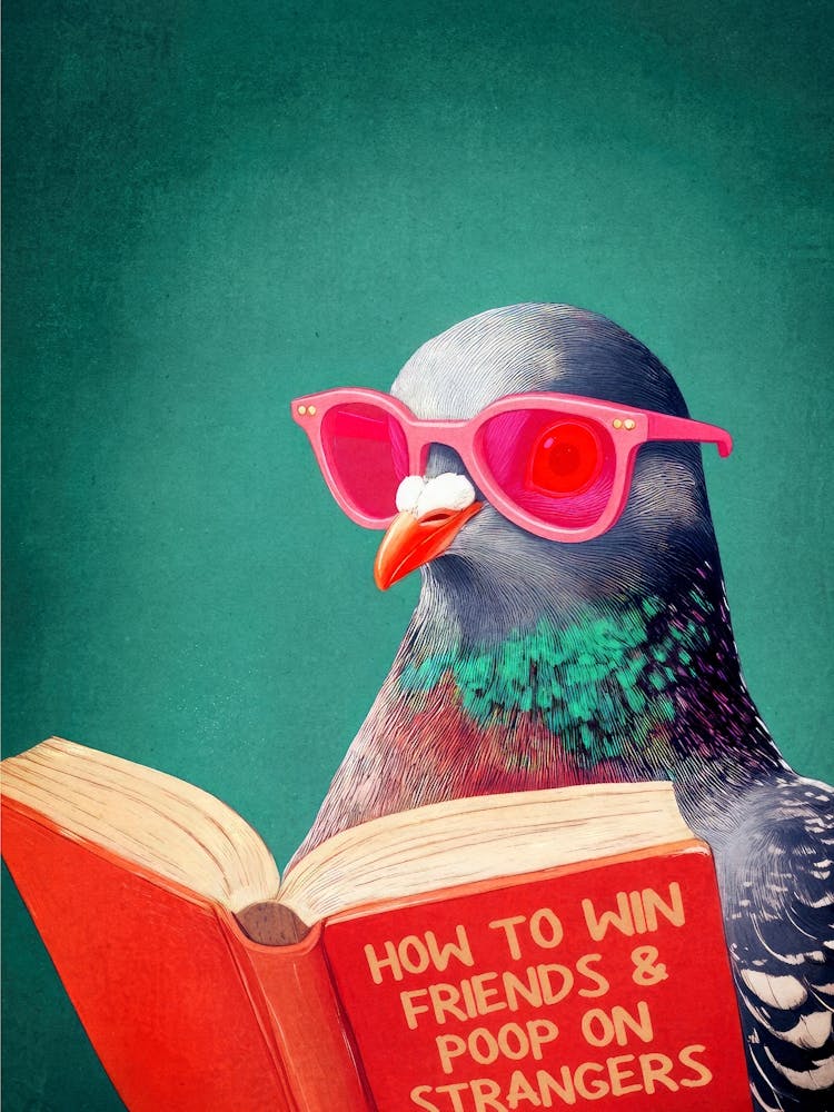 Pooping on People Funny Pigeon with Book Bathroom Wall Art in Vibrant Colors with Bathroom Humor for Maximalist Decor, Hilarious Bird with Book Wall Art Funny Bathroom Print for Guest Bathrooms and Dopamine Decor