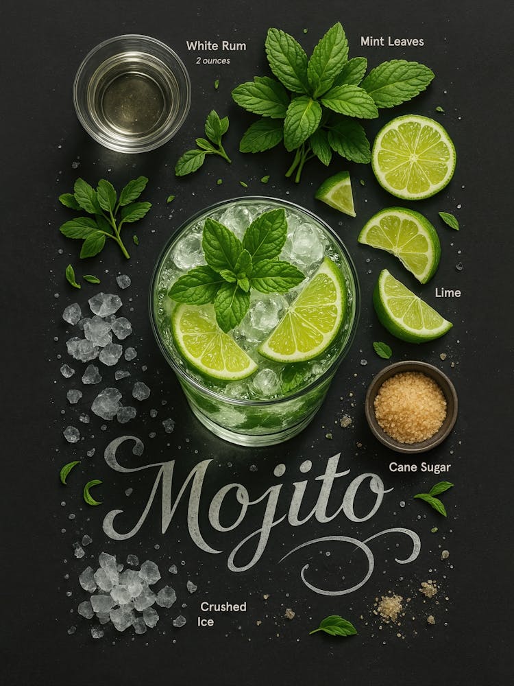 Mojito Cocktail Poster – Rum, Lime, and Mint: Cool, crisp, and refreshing – this mojito poster blends rum, lime, and mint in a tropical glass. Perfect for kitchens, bars, or pubs, the clean typography and bright summer vibes make it a must-have for lovers