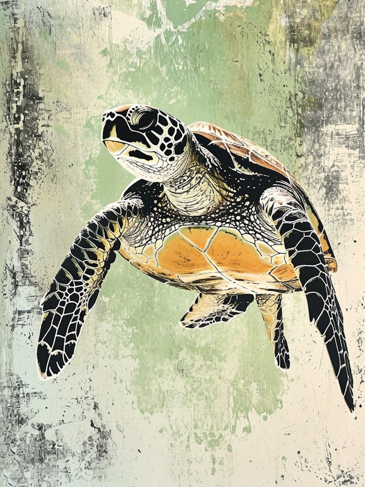 Textured Sea Turtle Swimming Painting 2