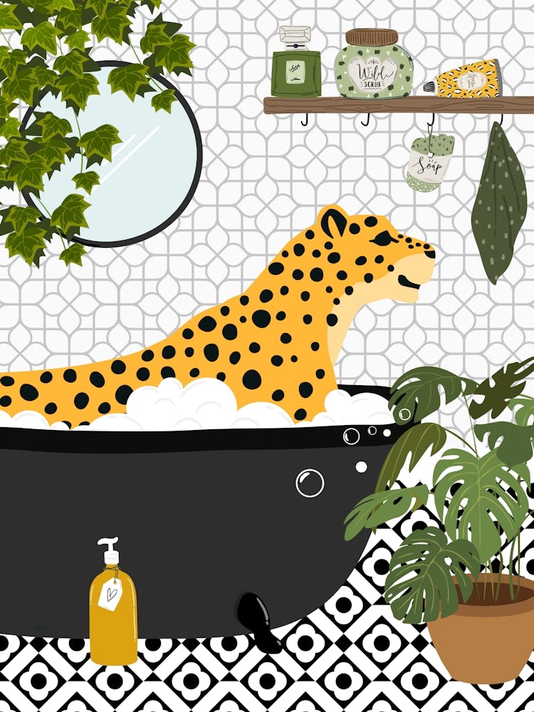 Leopard In Bath Black And White
