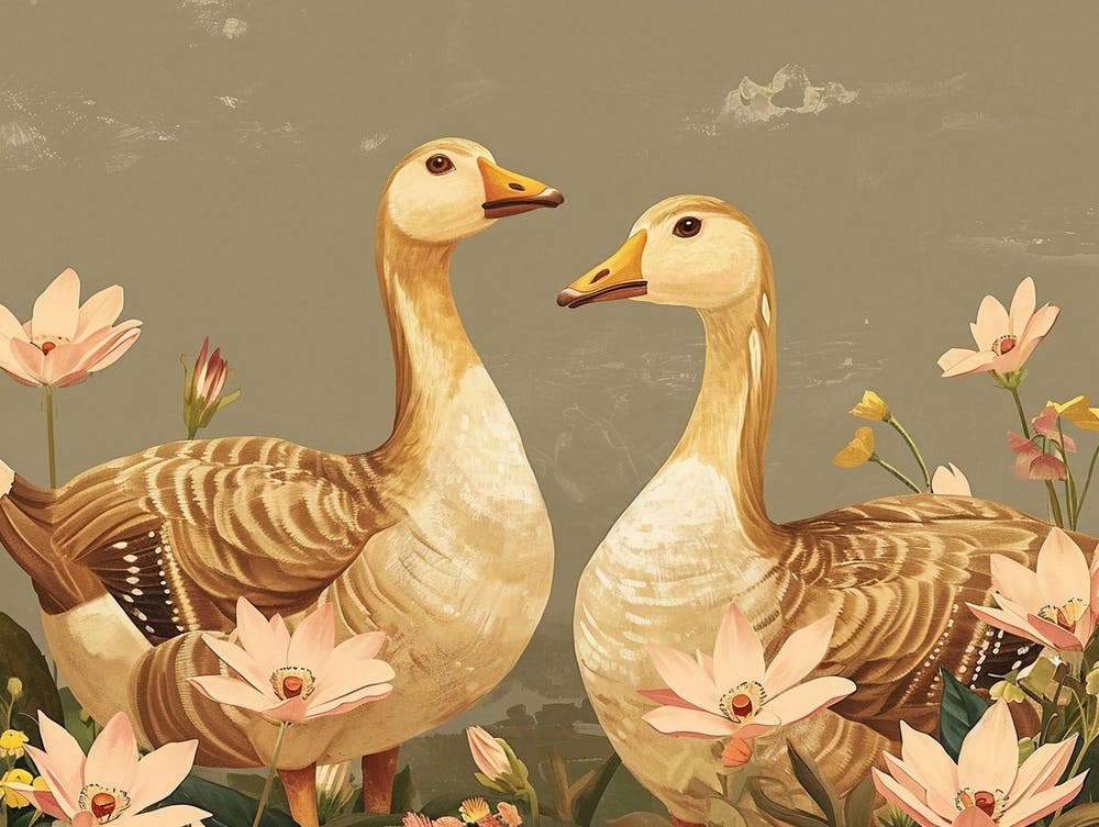 Floral Animal Illustration Goose 2