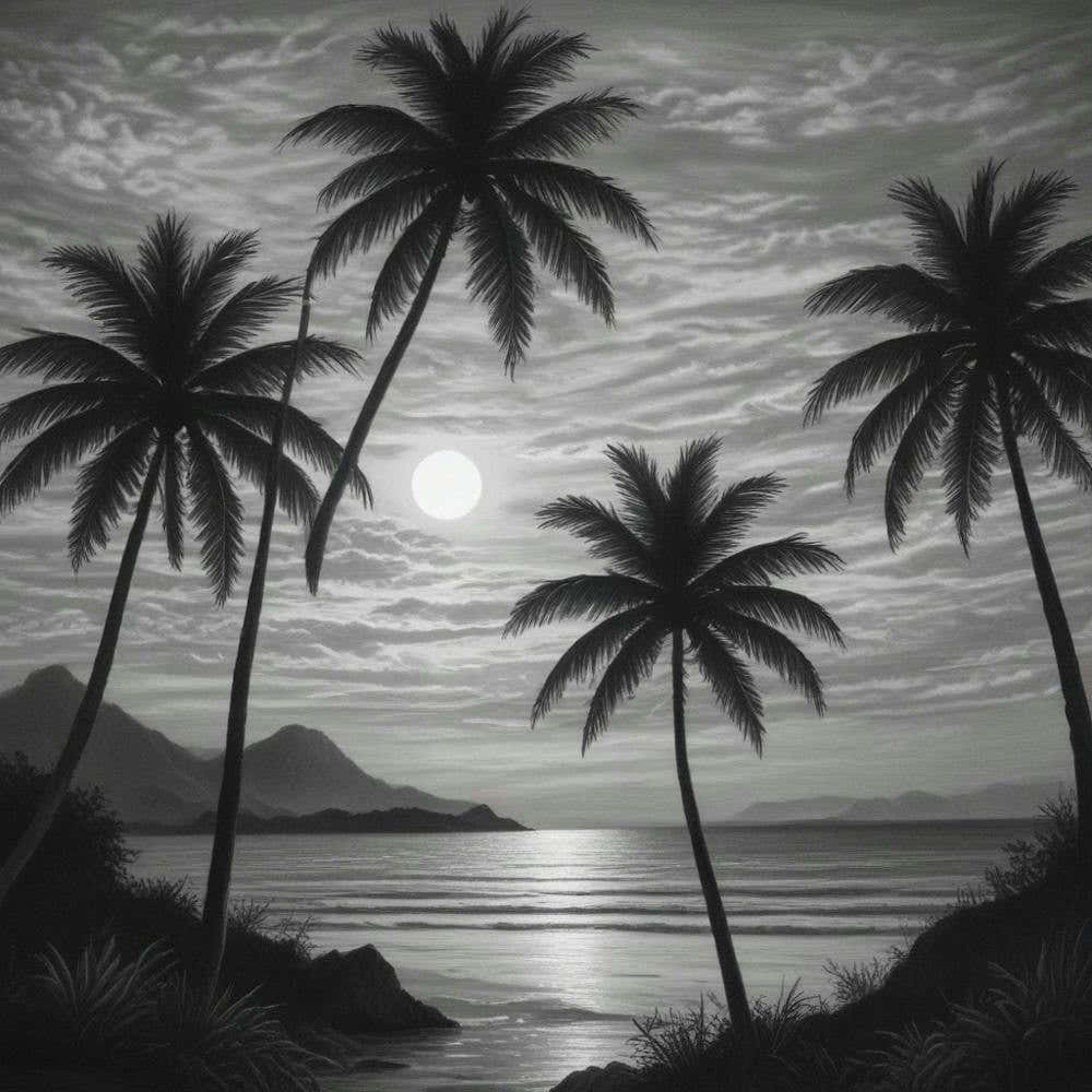 Black And White Of Palm Trees 1
