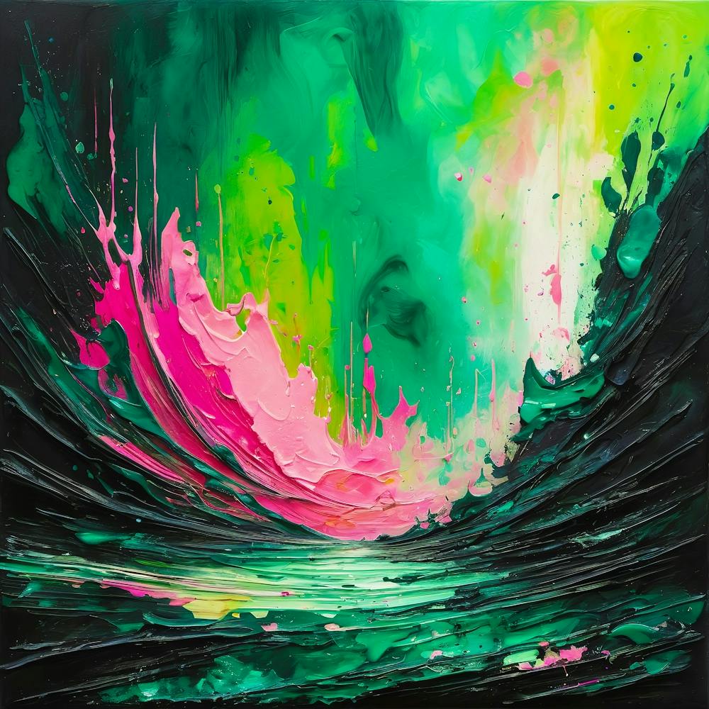 Abstract Landscape Pink Green Painting