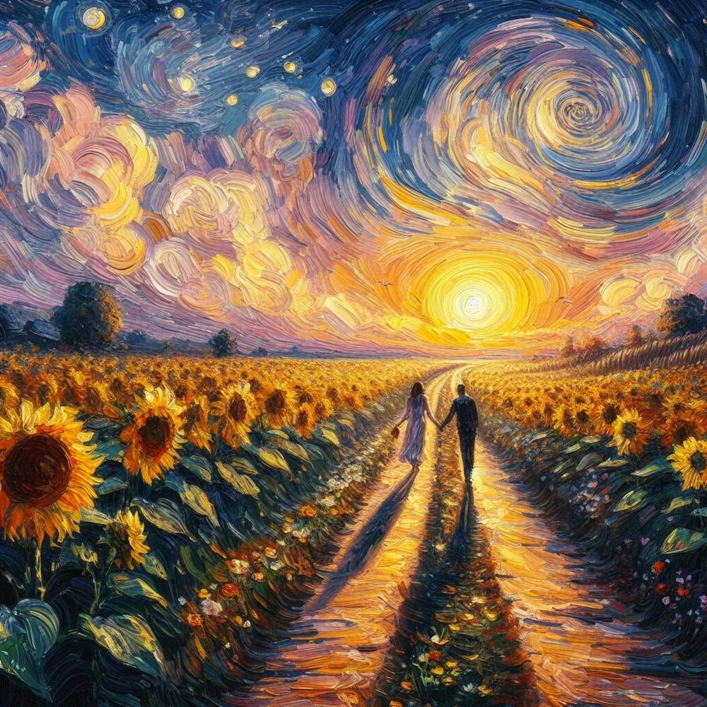 Sonnenblumen bei Sonnenuntergang