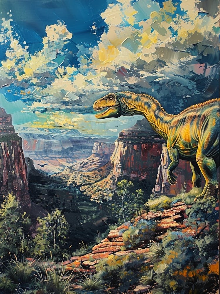 Dinosaur In The Canyon Painting 2