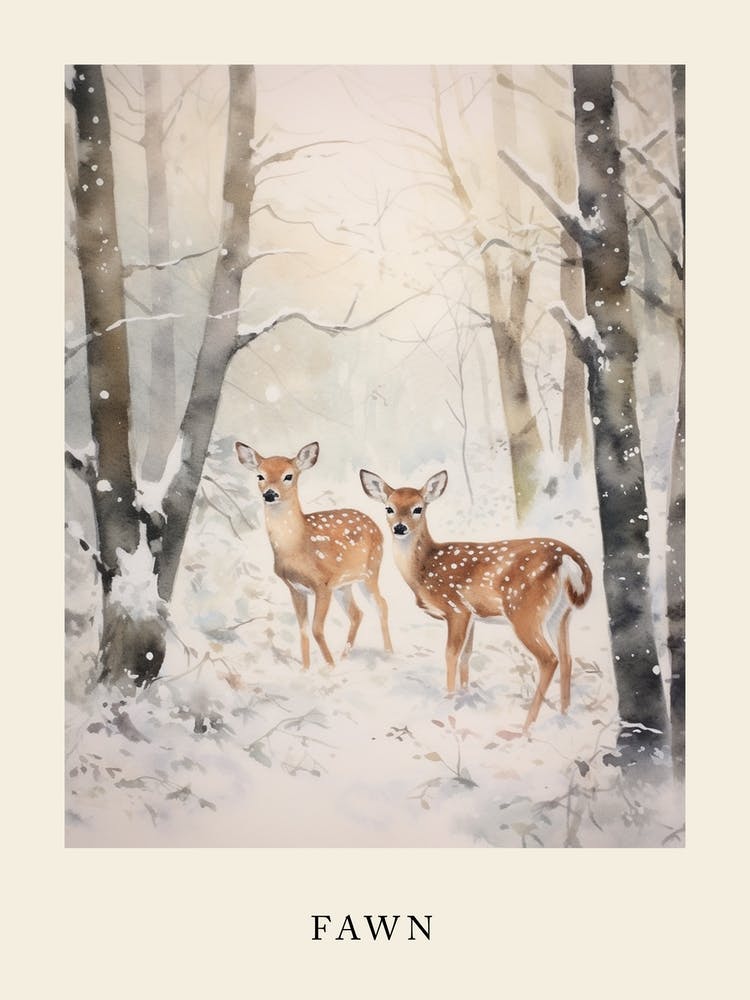 Winter Watercolour Fawn 3 Poster