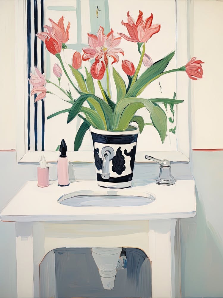 Bathroom Vanity Painting With A Tulip Bouquet 4