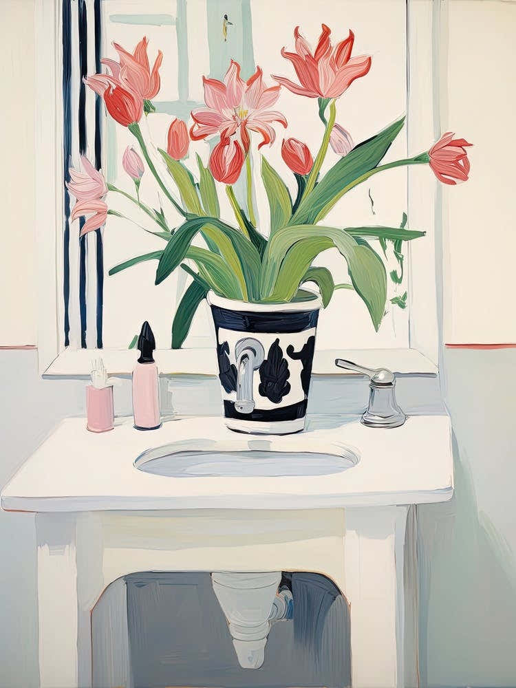 Bathroom Vanity Painting With A Tulip Bouquet 4