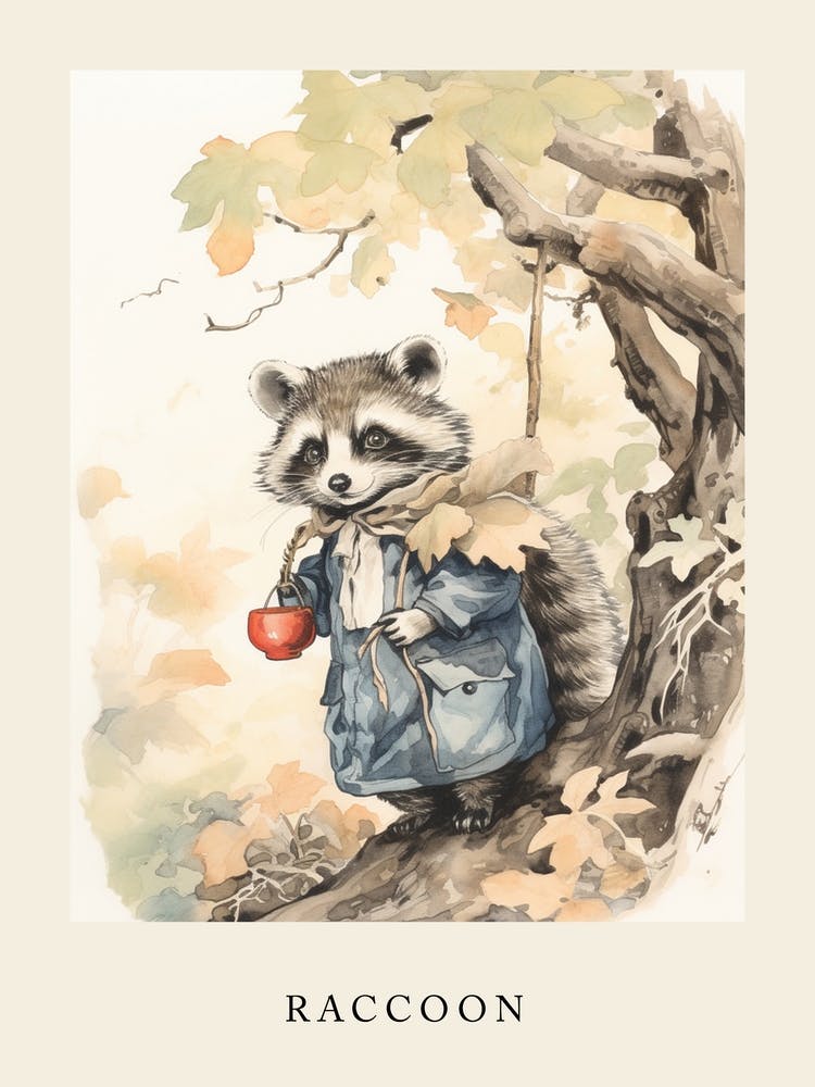 Beatrix Potter Inspired  Animal Watercolour Raccoon 4