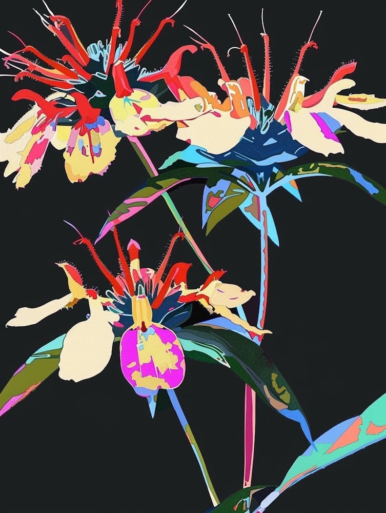 Neon Flowers On Black Bee Balm 4