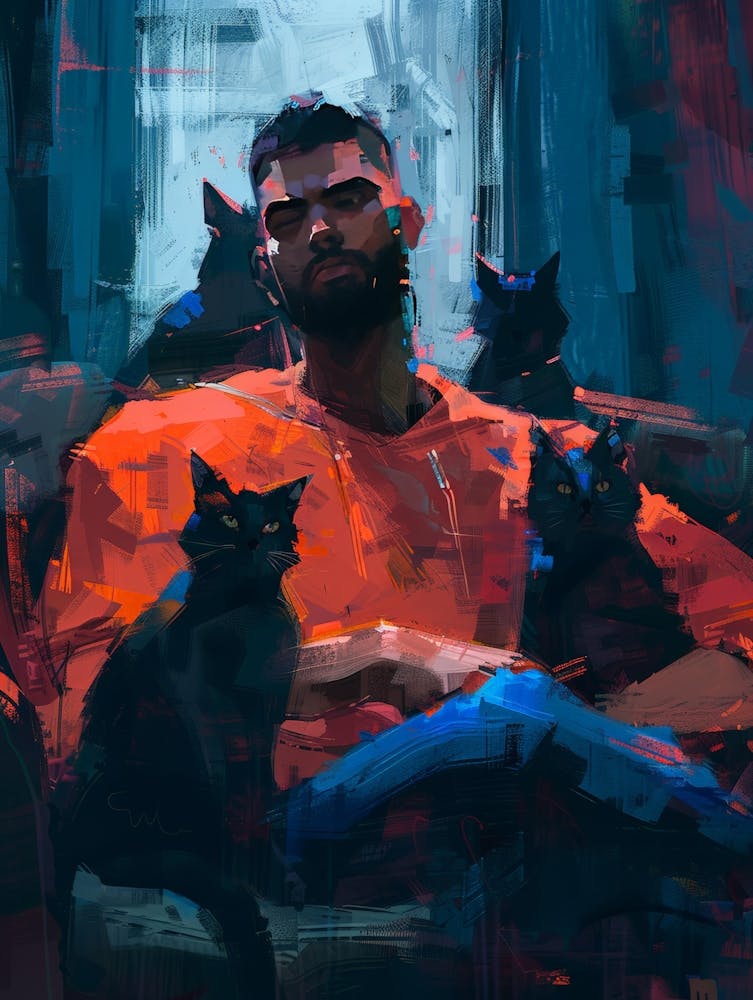 Portrait Of A Man With Cats