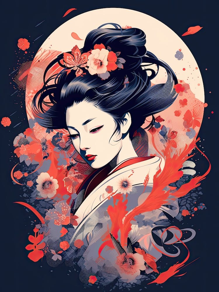 Powerful Geisha Flat Illustration 1