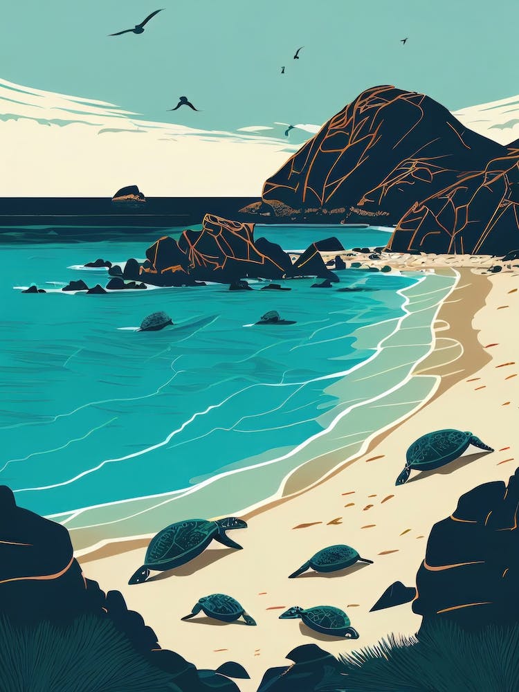 Tortuga Bay, Santa Cruz Island, Galápagos - Retro Landscape Beach and Coastal Theme Travel Poster