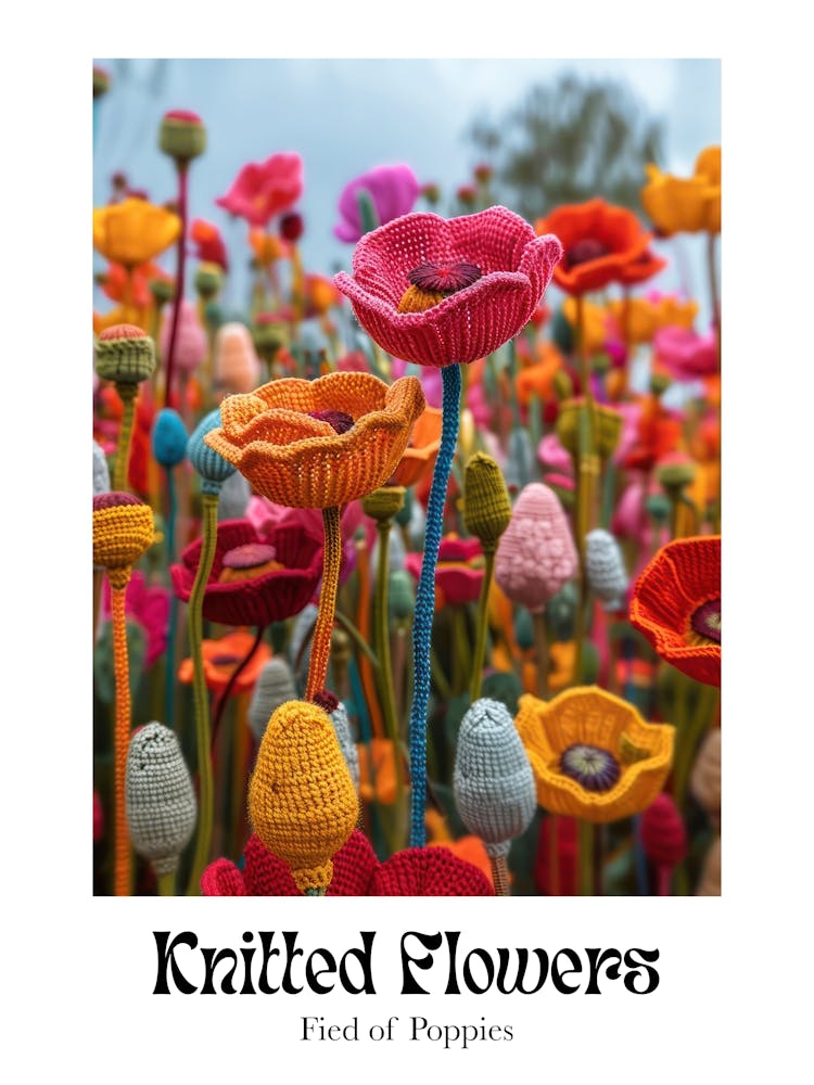 Knitted Flowers Fied Of Poppies 3