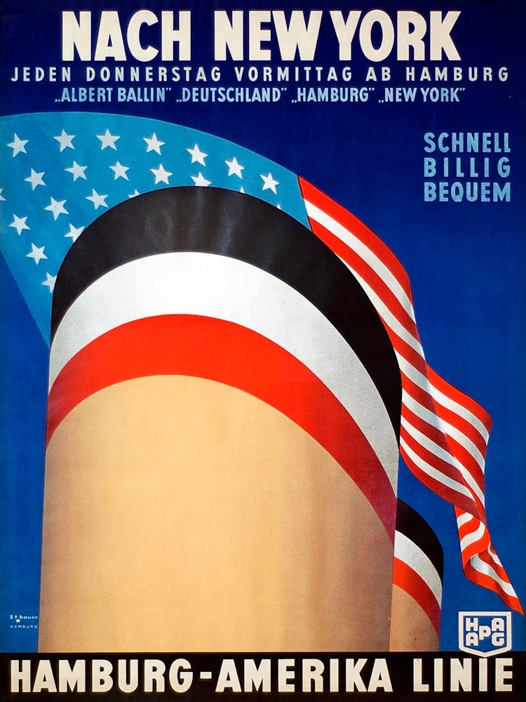 Hamburg America Ship Liner, Travel Poster