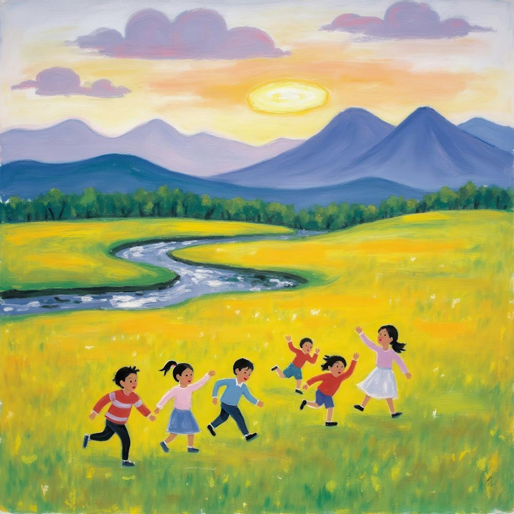 Children Playing In A Field